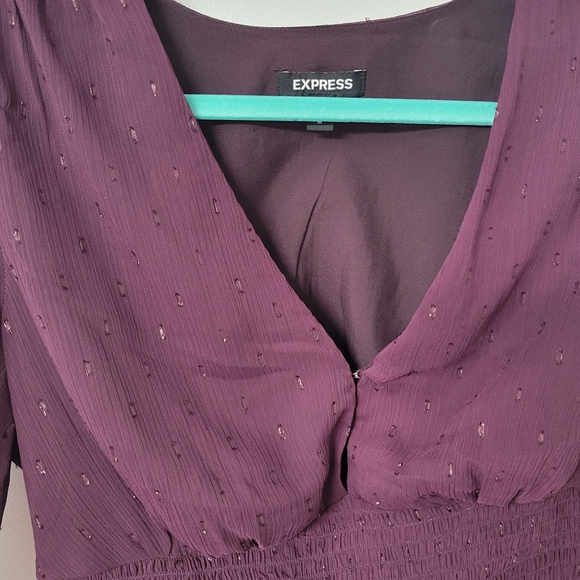 Express women's plum chiffon blouse with smocked elastic waistline size medium - Picture 8 of 10